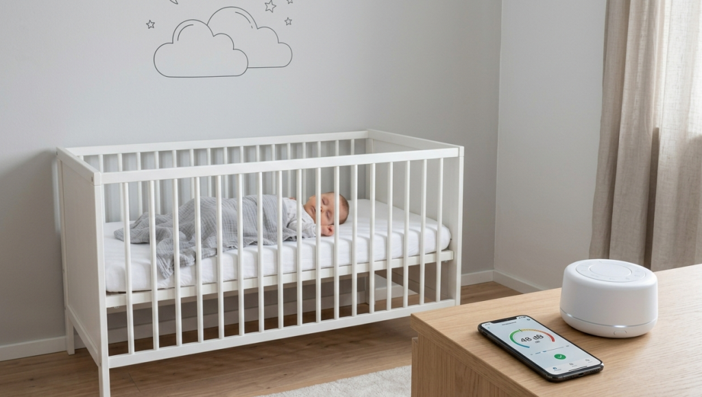 Baby schläft mit weißem Rauschen im Zimmer